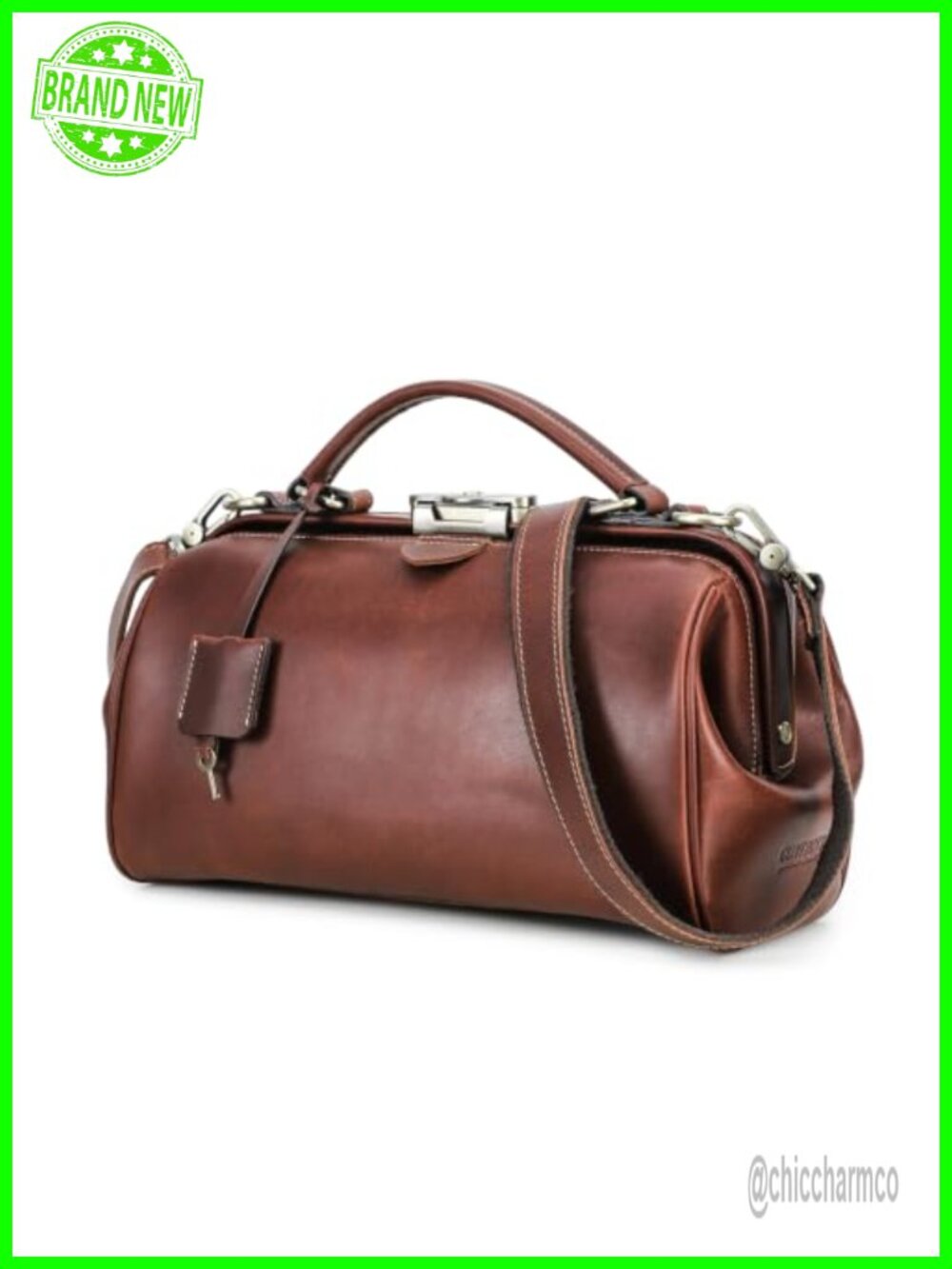 Full Grain Leather Doctor Bag Top-Handle Handbag Vintage Lock